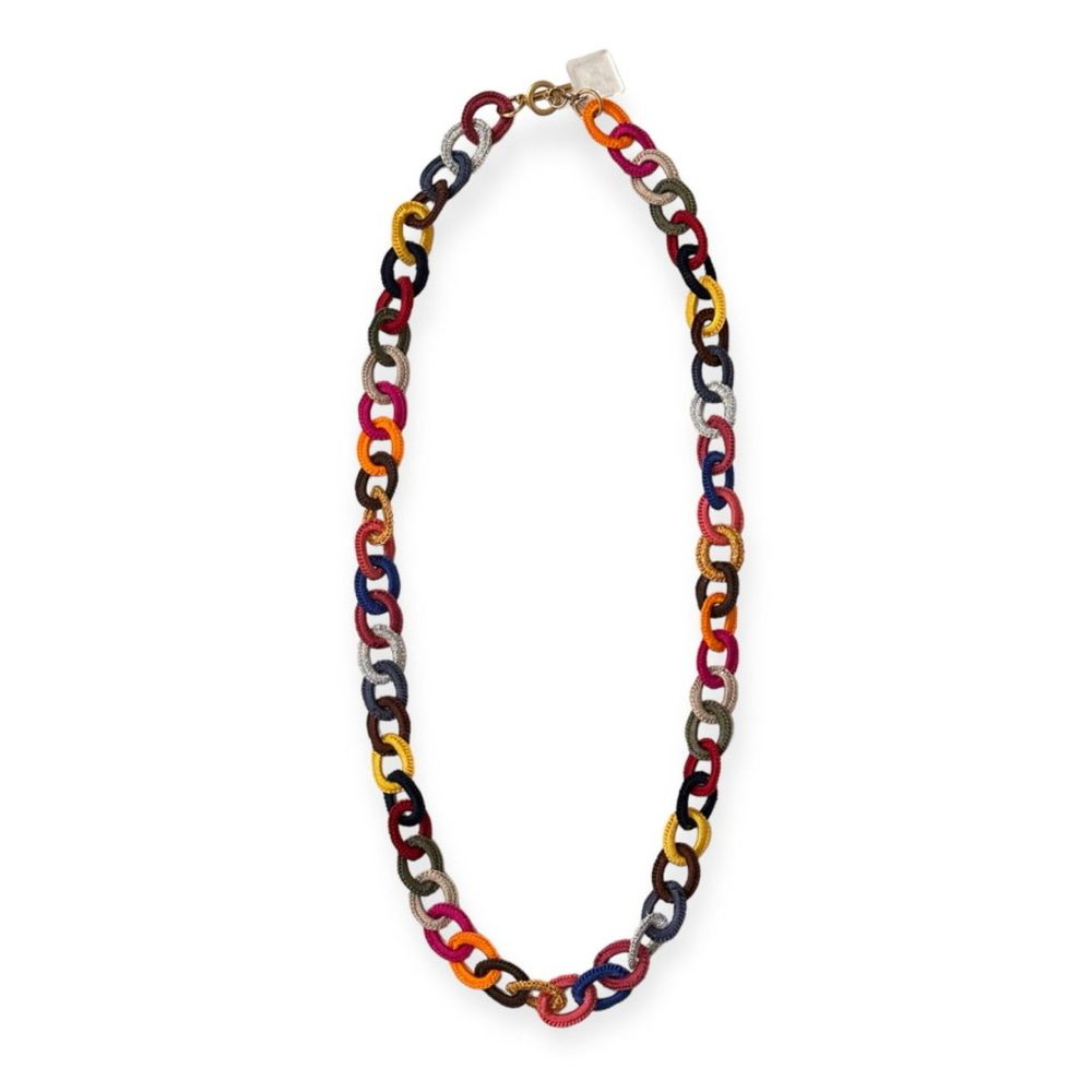 Vintage Lili Plazza Multi Color Long Crochet Chain Necklace
